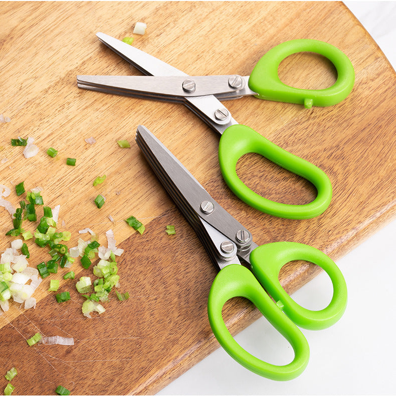 Multi-Layer Stainless Steel Herb Scissors – Quick Cut Kitchen Tool for Green Onions, Nori & Spices