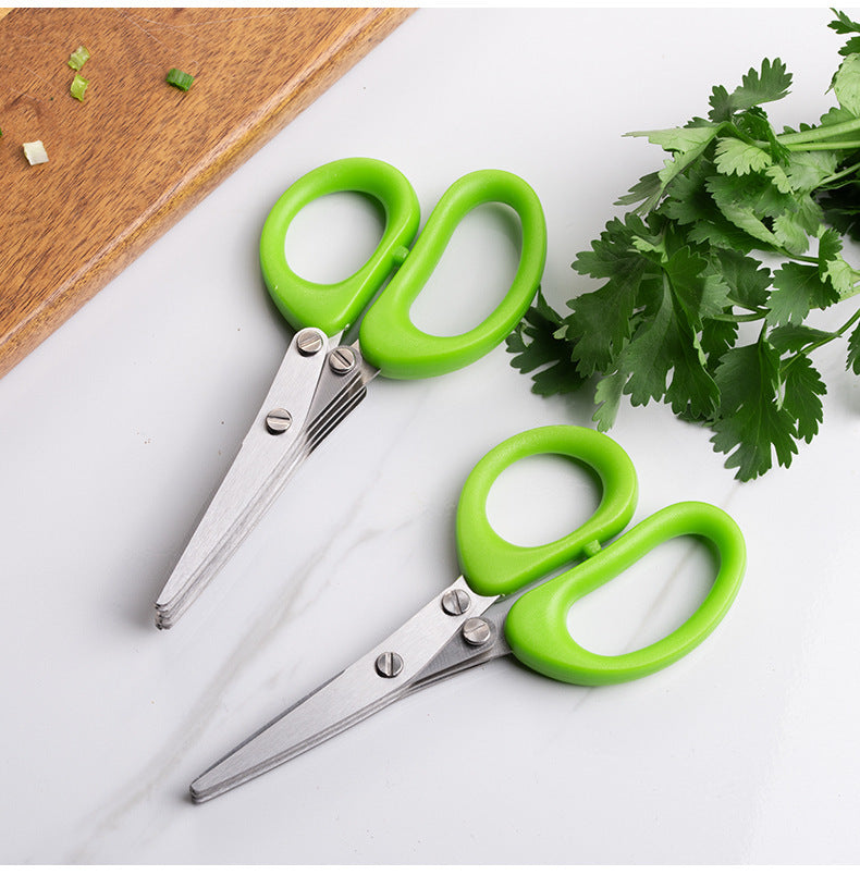 Multi-Layer Stainless Steel Herb Scissors – Quick Cut Kitchen Tool for Green Onions, Nori & Spices