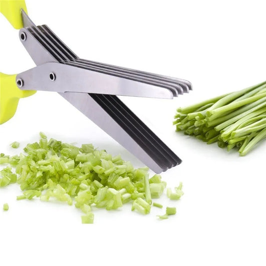 Multi-Layer Stainless Steel Herb Scissors – Quick Cut Kitchen Tool for Green Onions, Nori & Spices